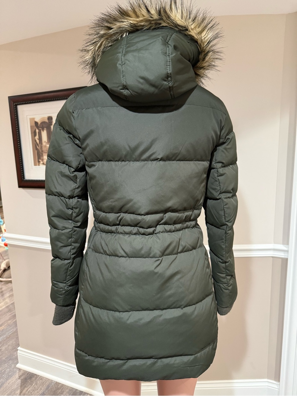 Ralph Lauren Olive Green Faux Fur-Trim Puffer Coat - Picture 3 of 4